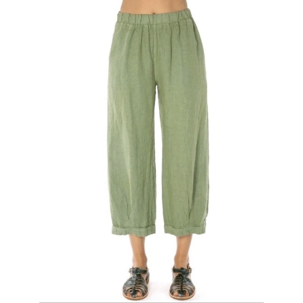 Cut Loose Green Corduroy Wide Leg Crop Pants Elastic Waist Womens Medium 0032349